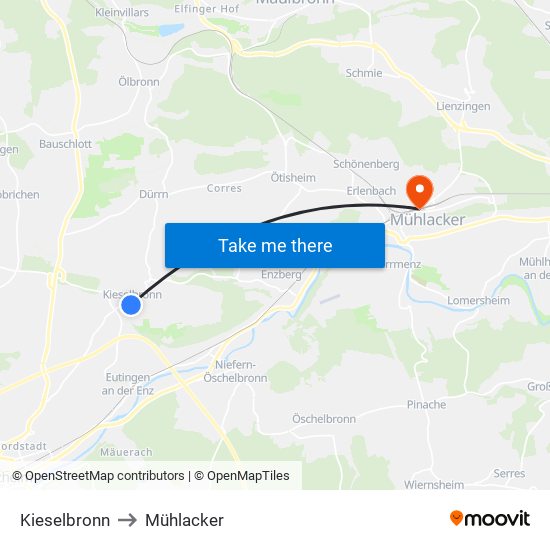 Kieselbronn to Mühlacker map
