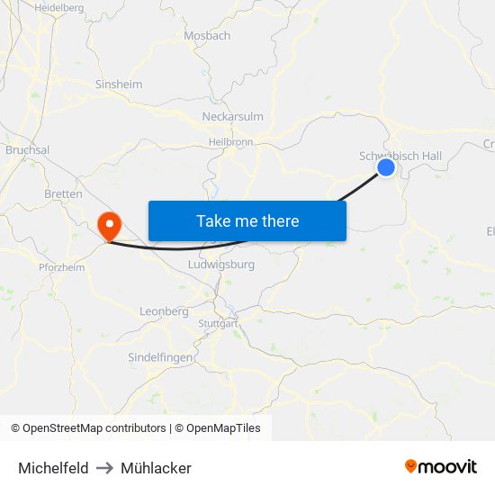 Michelfeld to Mühlacker map