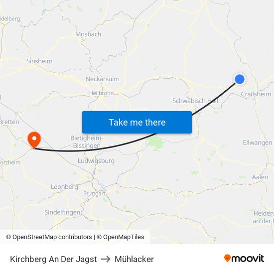 Kirchberg An Der Jagst to Mühlacker map