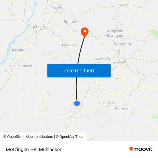 Mötzingen to Mühlacker map