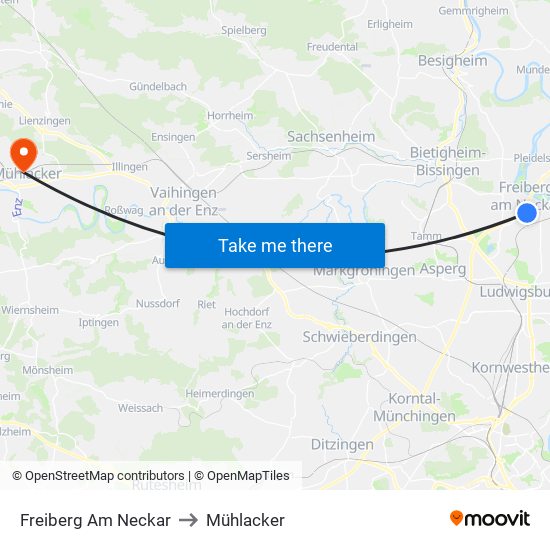 Freiberg Am Neckar to Mühlacker map