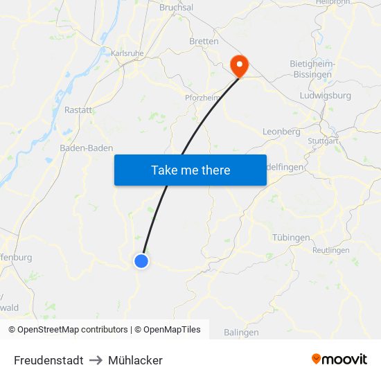 Freudenstadt to Mühlacker map