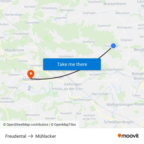 Freudental to Mühlacker map