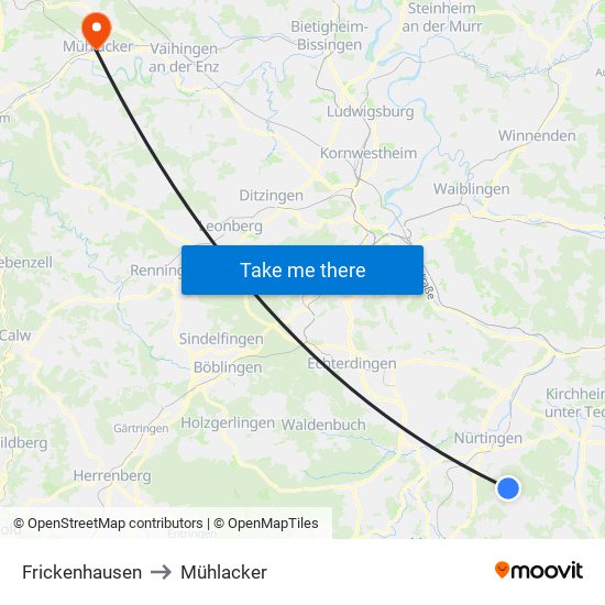 Frickenhausen to Mühlacker map