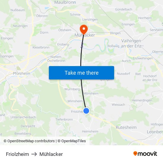 Friolzheim to Mühlacker map