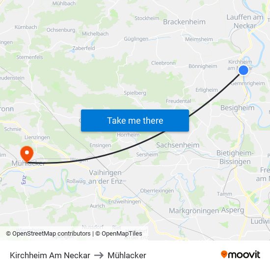 Kirchheim Am Neckar to Mühlacker map