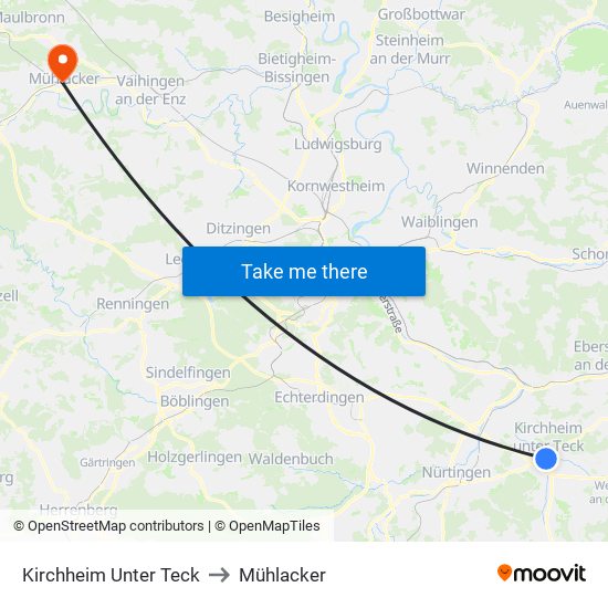 Kirchheim Unter Teck to Mühlacker map