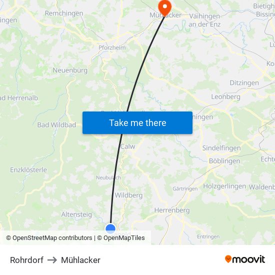 Rohrdorf to Mühlacker map