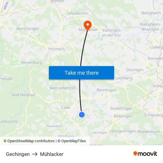 Gechingen to Mühlacker map