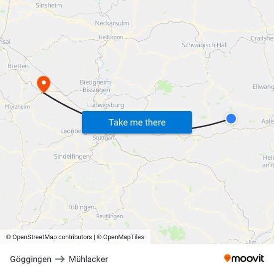 Göggingen to Mühlacker map