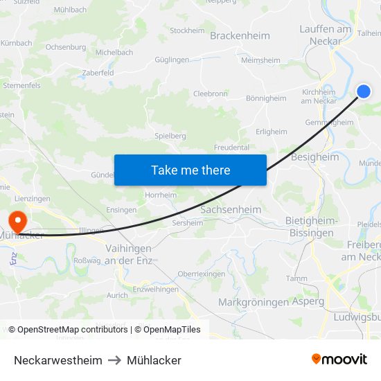 Neckarwestheim to Mühlacker map