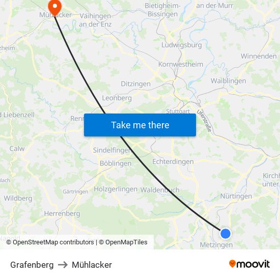 Grafenberg to Mühlacker map