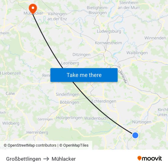 Großbettlingen to Mühlacker map