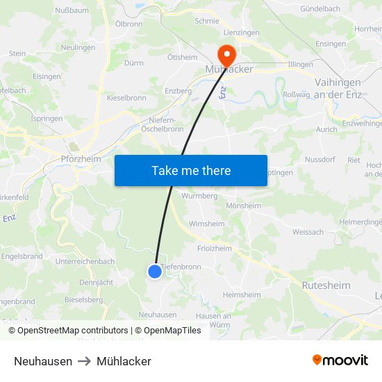 Neuhausen to Mühlacker map