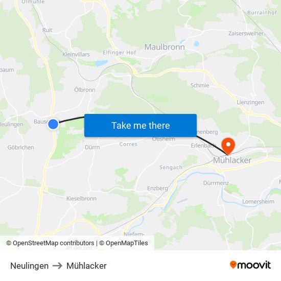 Neulingen to Mühlacker map