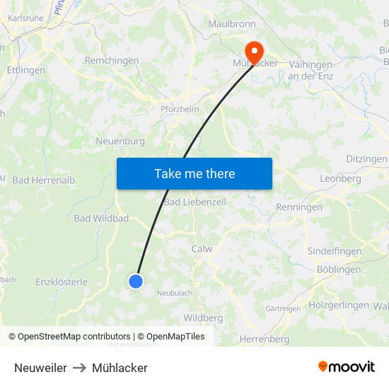 Neuweiler to Mühlacker map