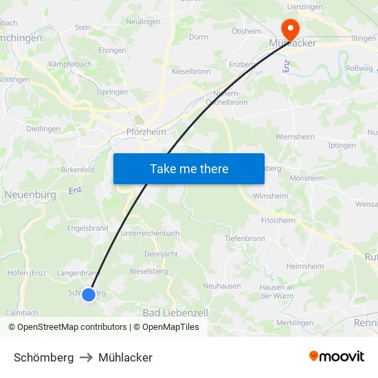 Schömberg to Mühlacker map