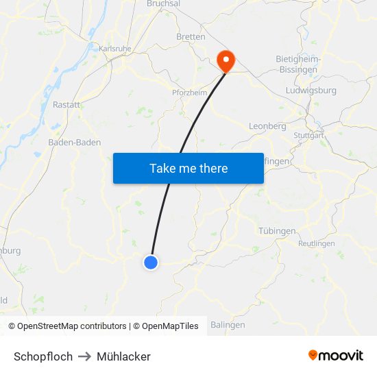 Schopfloch to Mühlacker map