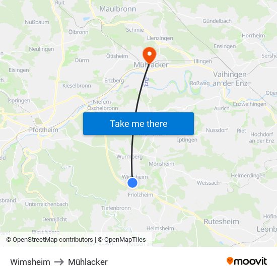 Wimsheim to Mühlacker map