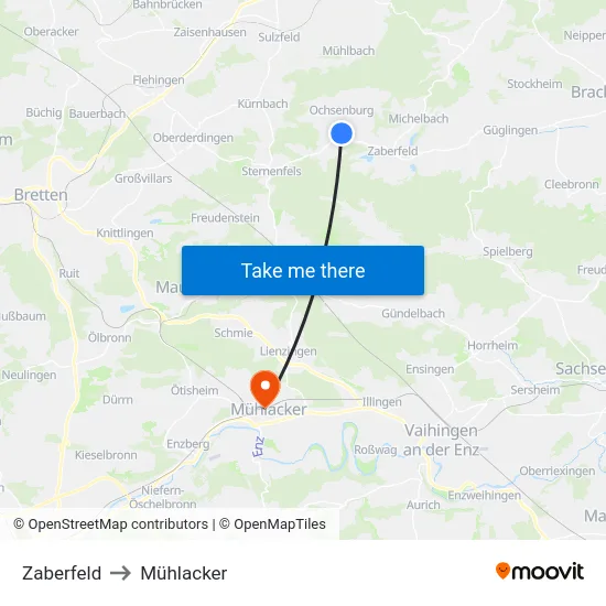 Zaberfeld to Mühlacker map