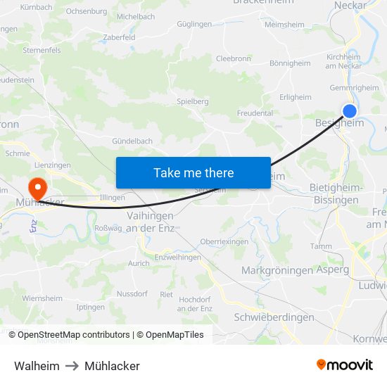 Walheim to Mühlacker map