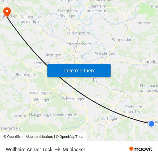 Weilheim An Der Teck to Mühlacker map