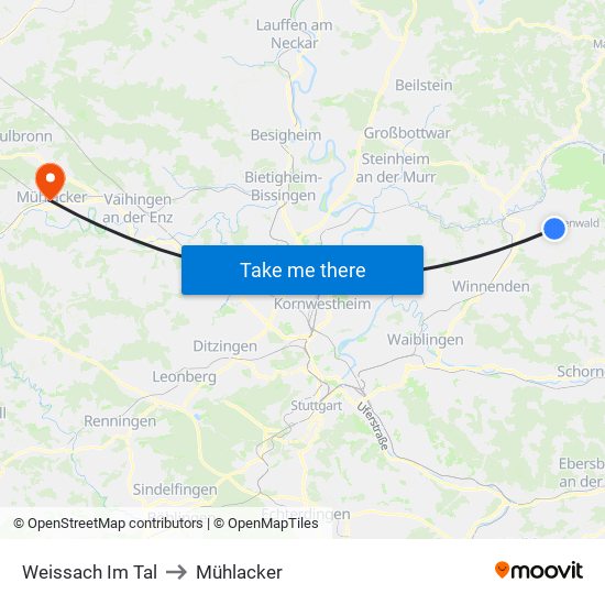 Weissach Im Tal to Mühlacker map