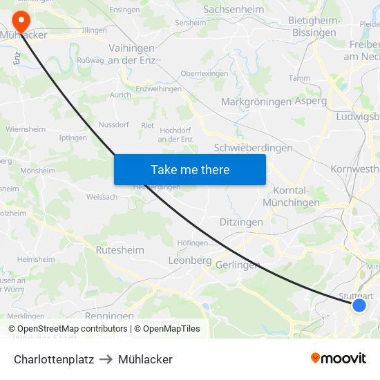 Charlottenplatz to Mühlacker map