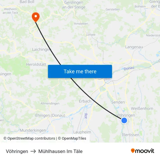 Vöhringen to Mühlhausen Im Täle map