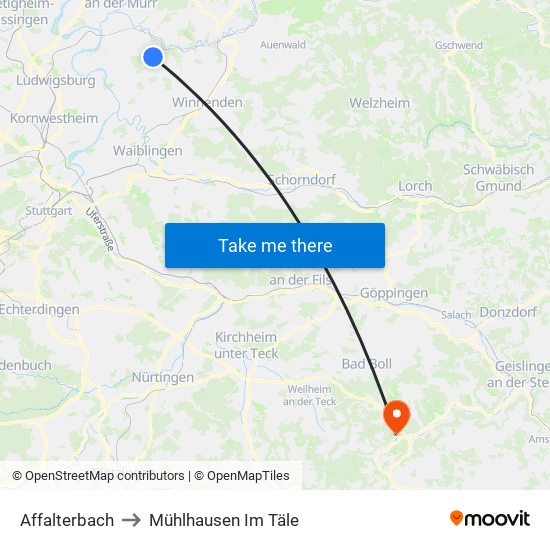 Affalterbach to Mühlhausen Im Täle map