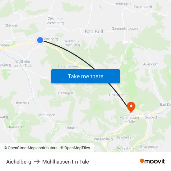 Aichelberg to Mühlhausen Im Täle map