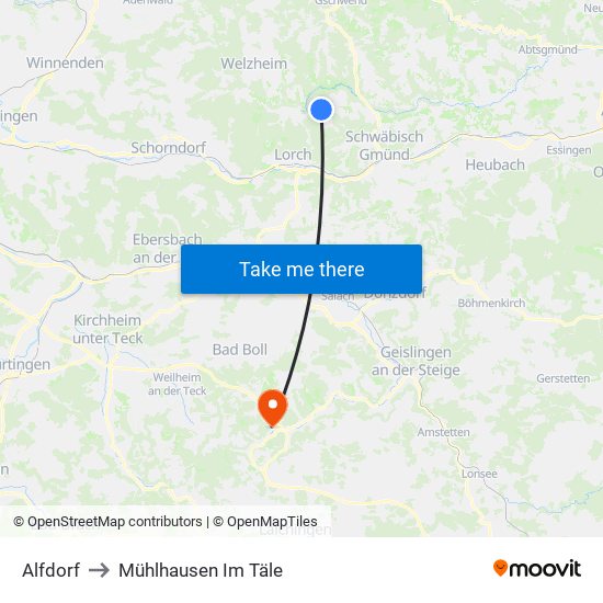 Alfdorf to Mühlhausen Im Täle map