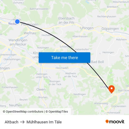 Altbach to Mühlhausen Im Täle map