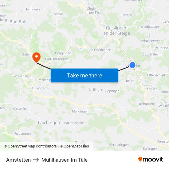 Amstetten to Mühlhausen Im Täle map