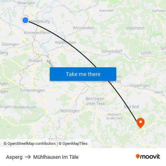 Asperg to Mühlhausen Im Täle map