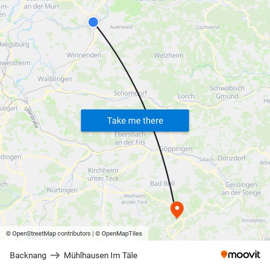 Backnang to Mühlhausen Im Täle map