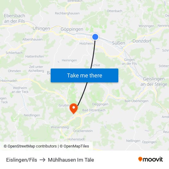 Eislingen/Fils to Mühlhausen Im Täle map