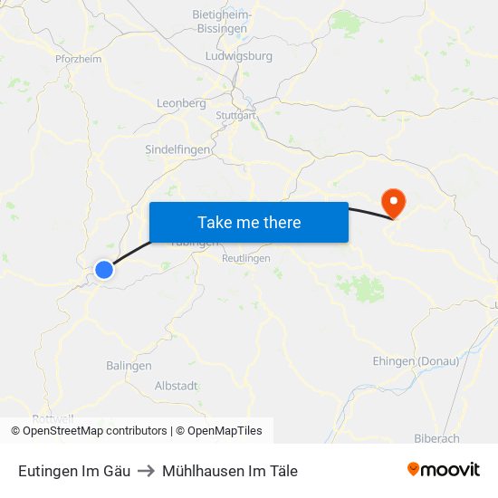 Eutingen Im Gäu to Mühlhausen Im Täle map