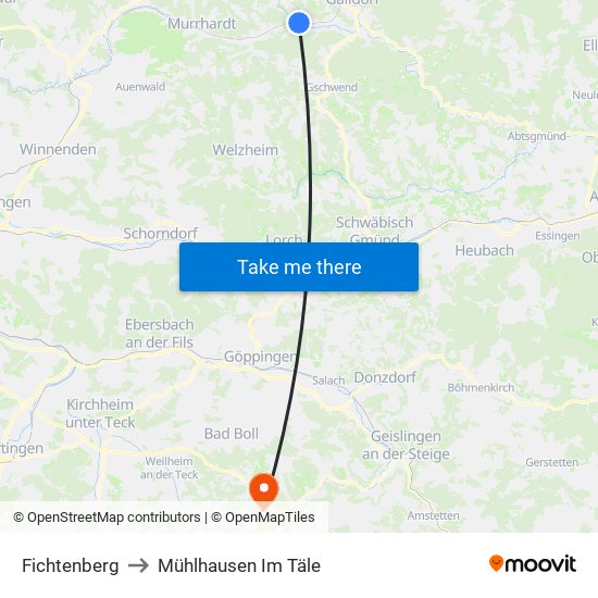 Fichtenberg to Mühlhausen Im Täle map