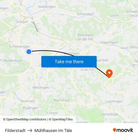 Filderstadt to Mühlhausen Im Täle map