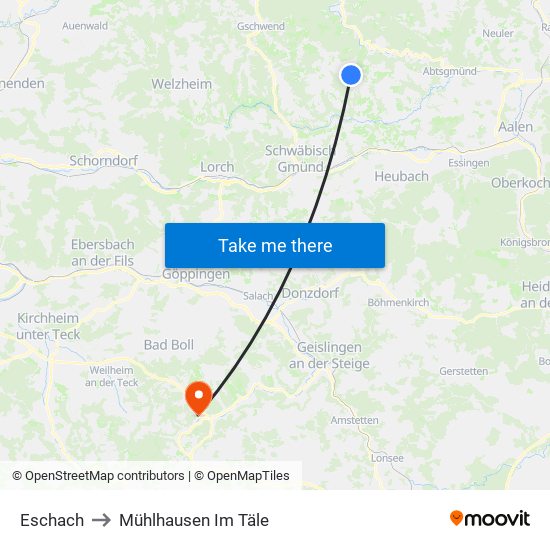 Eschach to Mühlhausen Im Täle map