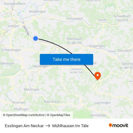 Esslingen Am Neckar to Mühlhausen Im Täle map