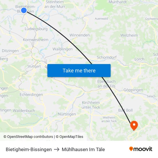 Bietigheim-Bissingen to Mühlhausen Im Täle map