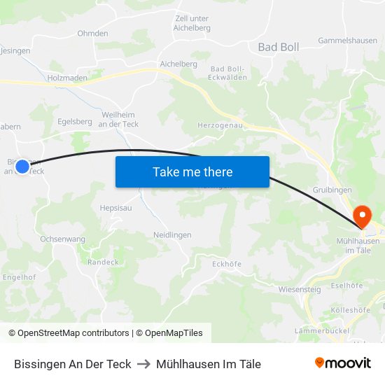 Bissingen An Der Teck to Mühlhausen Im Täle map