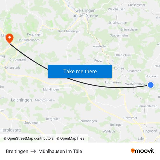 Breitingen to Mühlhausen Im Täle map