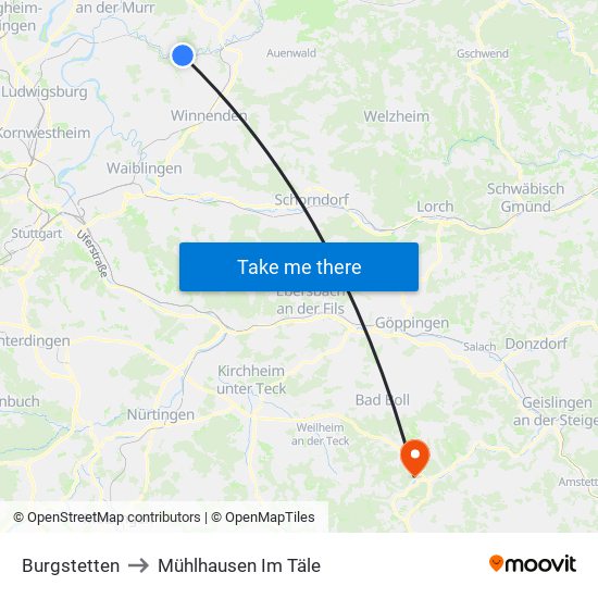 Burgstetten to Mühlhausen Im Täle map