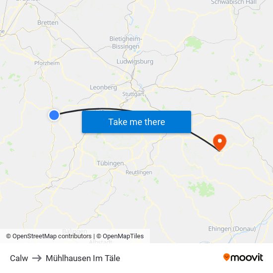 Calw to Mühlhausen Im Täle map