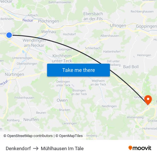 Denkendorf to Mühlhausen Im Täle map