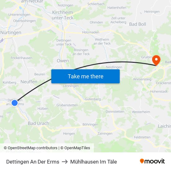 Dettingen An Der Erms to Mühlhausen Im Täle map