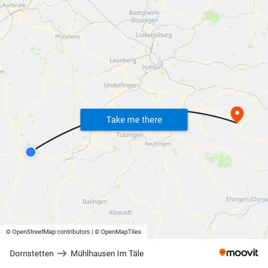 Dornstetten to Mühlhausen Im Täle map